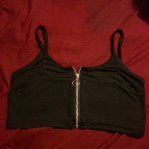 black zip up crop top